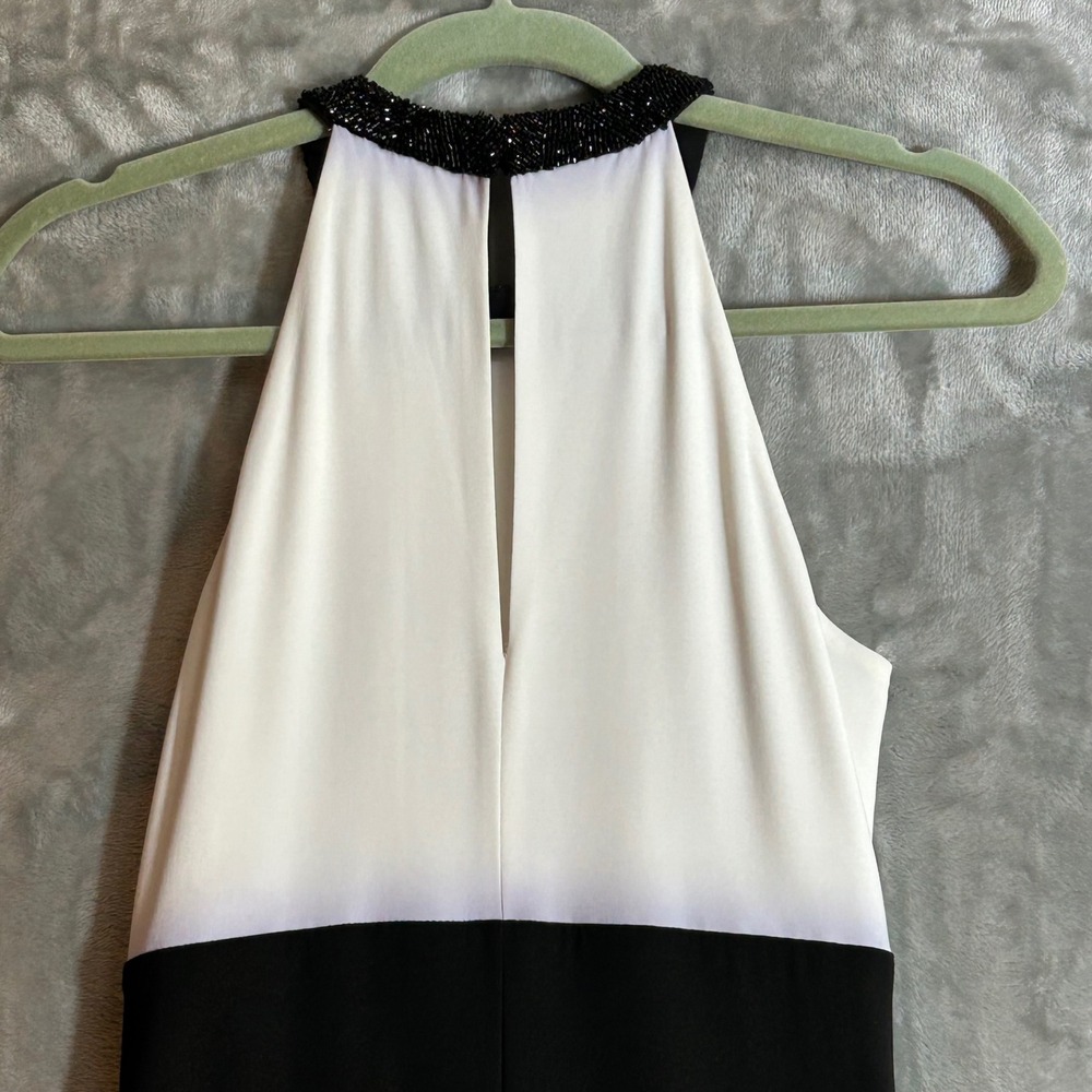 Lauren Ralph Lauren Evening Beaded Halter Color Block Maxi Gown Black White 6 - Picture 7 of 14